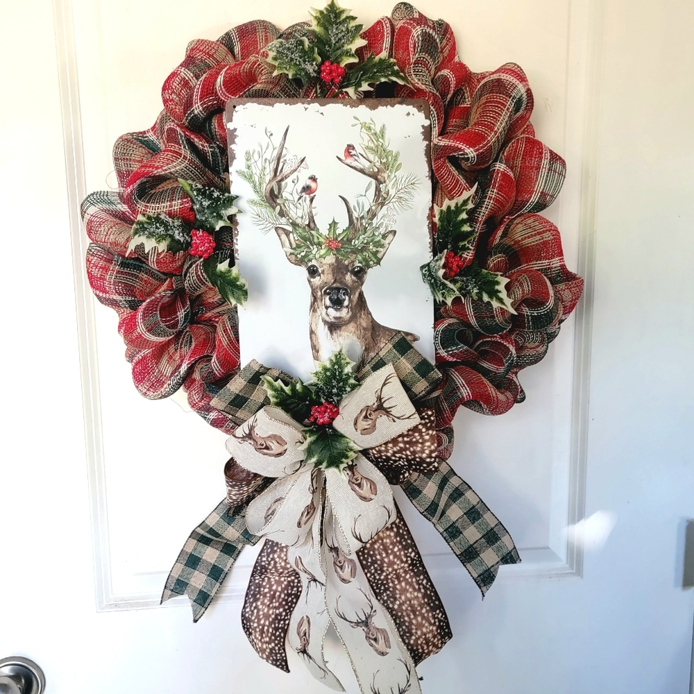 Winter Deer Buck Wreath Deco Mesh Bow Winter - Picture 10 of 11